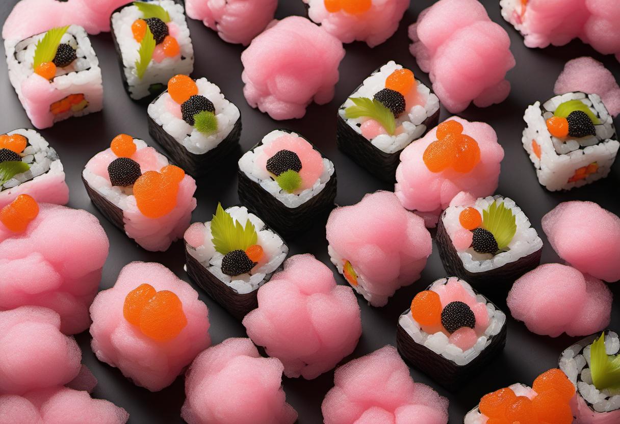 Image showing the final output answering the question: How do I create Caviar Cotton Candy Sushi.