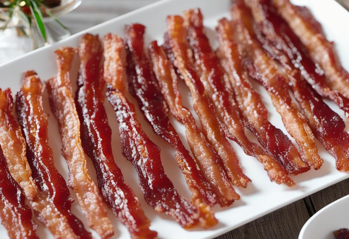 Image showing the final output answering the question: How do I surprise my guests with Candied Bacon Strips.