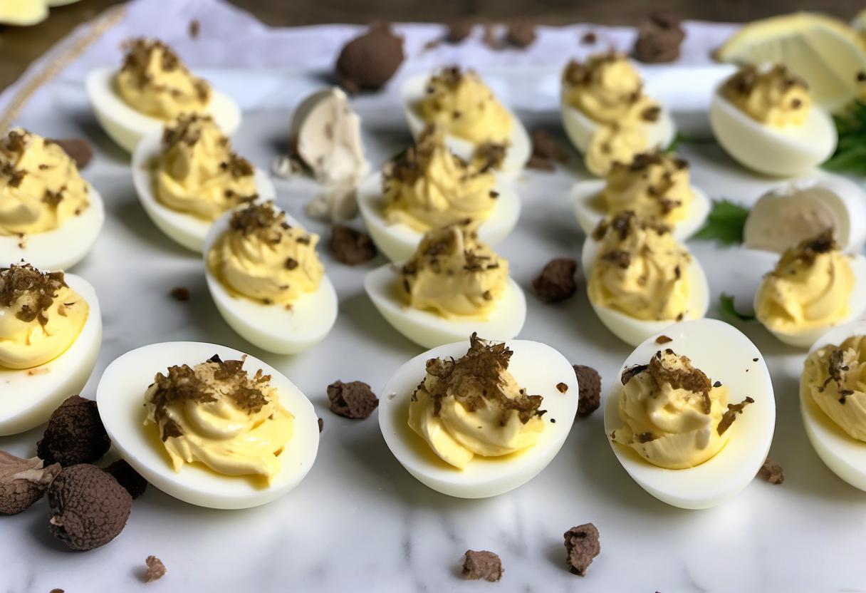 Image showing the final output answering the question: How do I make Truffle-infused Deviled Eggs.