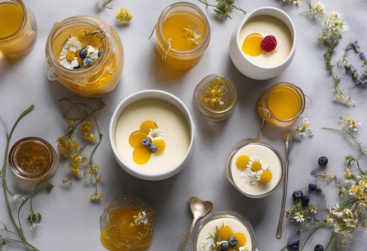 Image showing the final output answering the question: How do I garnish my Chamomile Honey Panna Cotta.