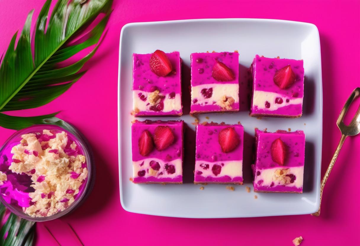 Image showing the final output answering the question: How do I make Pink Dragonfruit Cheesecake Bars.