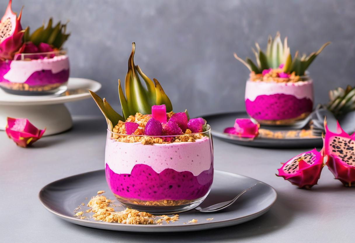 Image showing the final output answering the question: How do I make a Pink Dragonfruit Cheesecake Parfait.