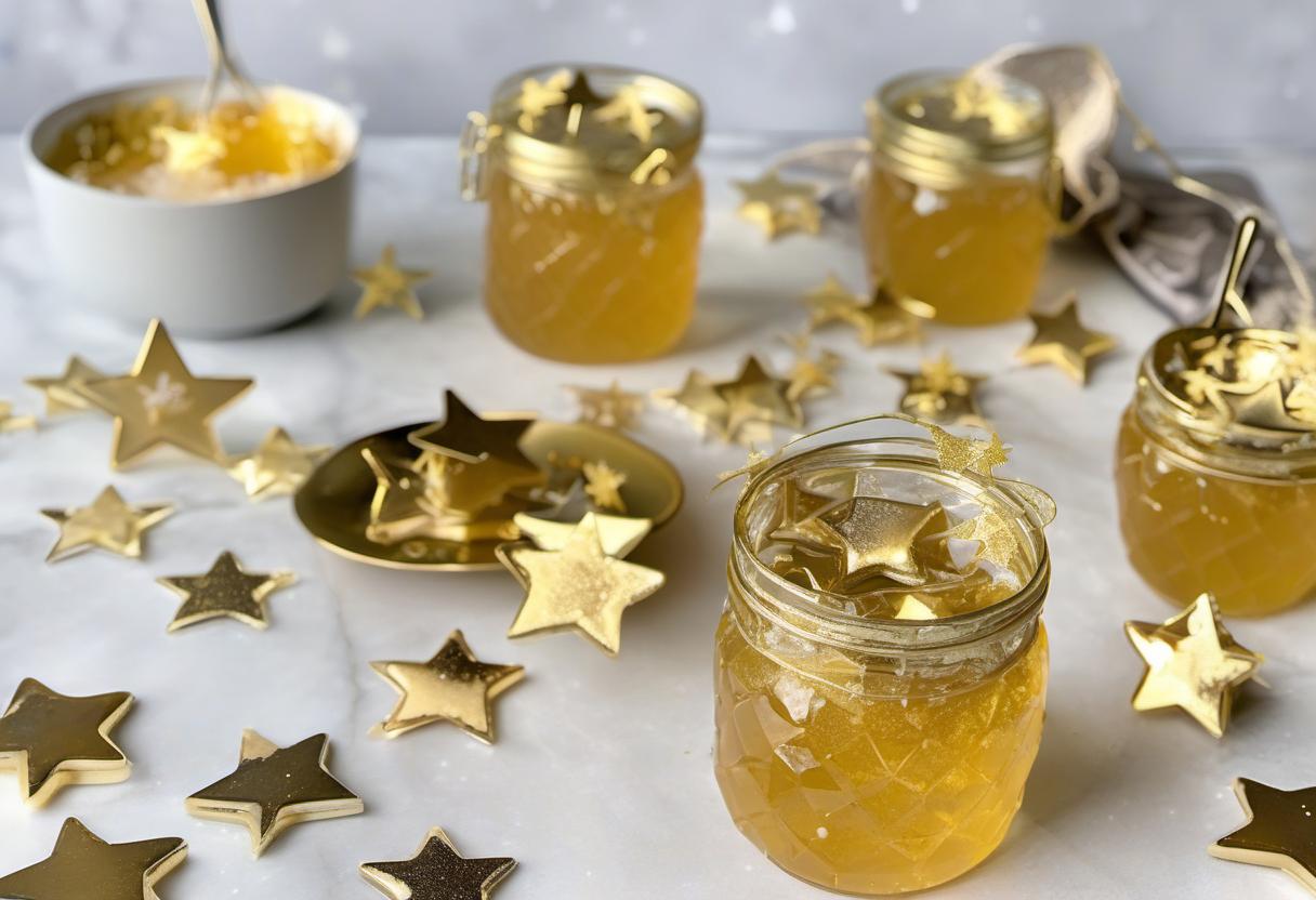Image showing the final output answering the question: How do I make Prosecco Jelly with Edible Gold Stars.