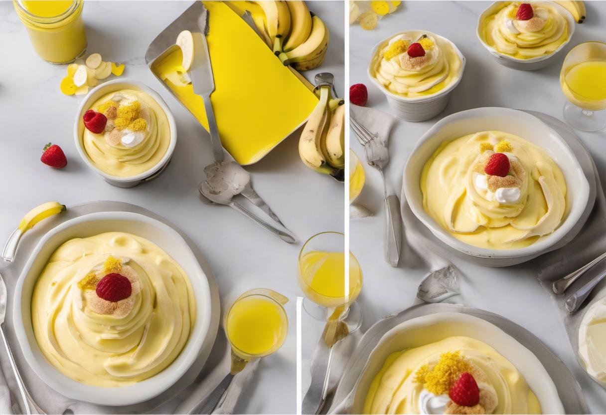 Image showing the final output answering the question: How do I serve my Warhol Banana Pudding in a vibrant yellow presentation.