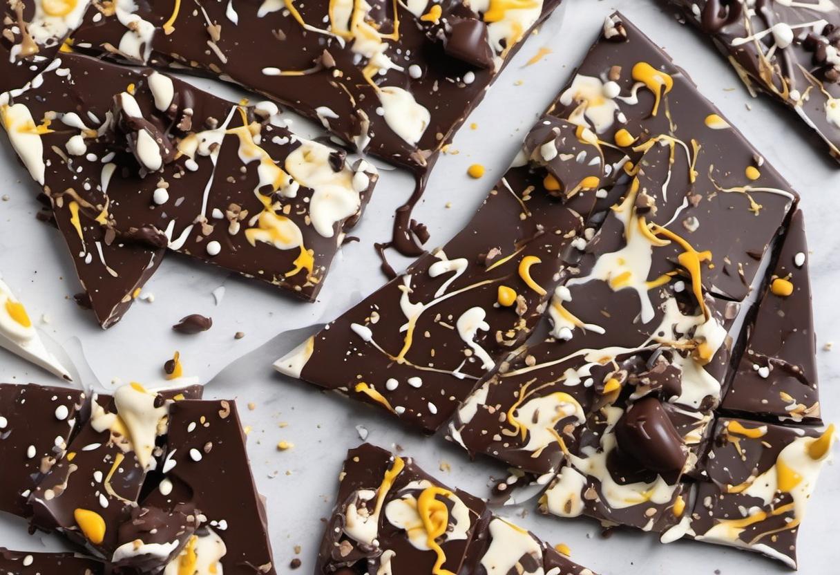 Image showing the final output answering the question: How do I create a splatter effect on Pollock Chocolate Bark.