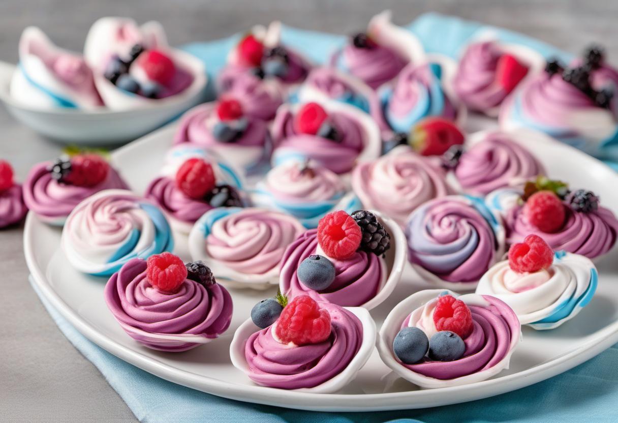 Image showing the final output answering the question: How do I make Swirl Meringue Kisses with Berry Centers.