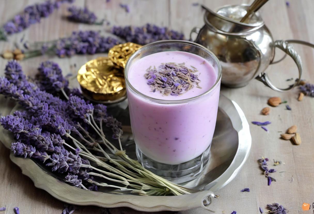 Image showing the final output answering the question: How do I make a layered lavender lassi.