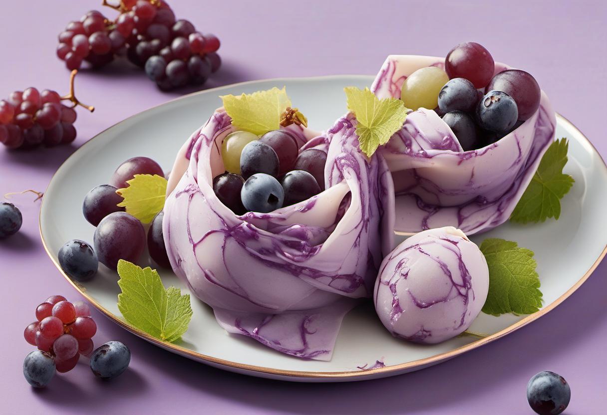 Image showing the final output answering the question: How do I create a whimsical Gossamer Grape Gelato Wrap dessert.