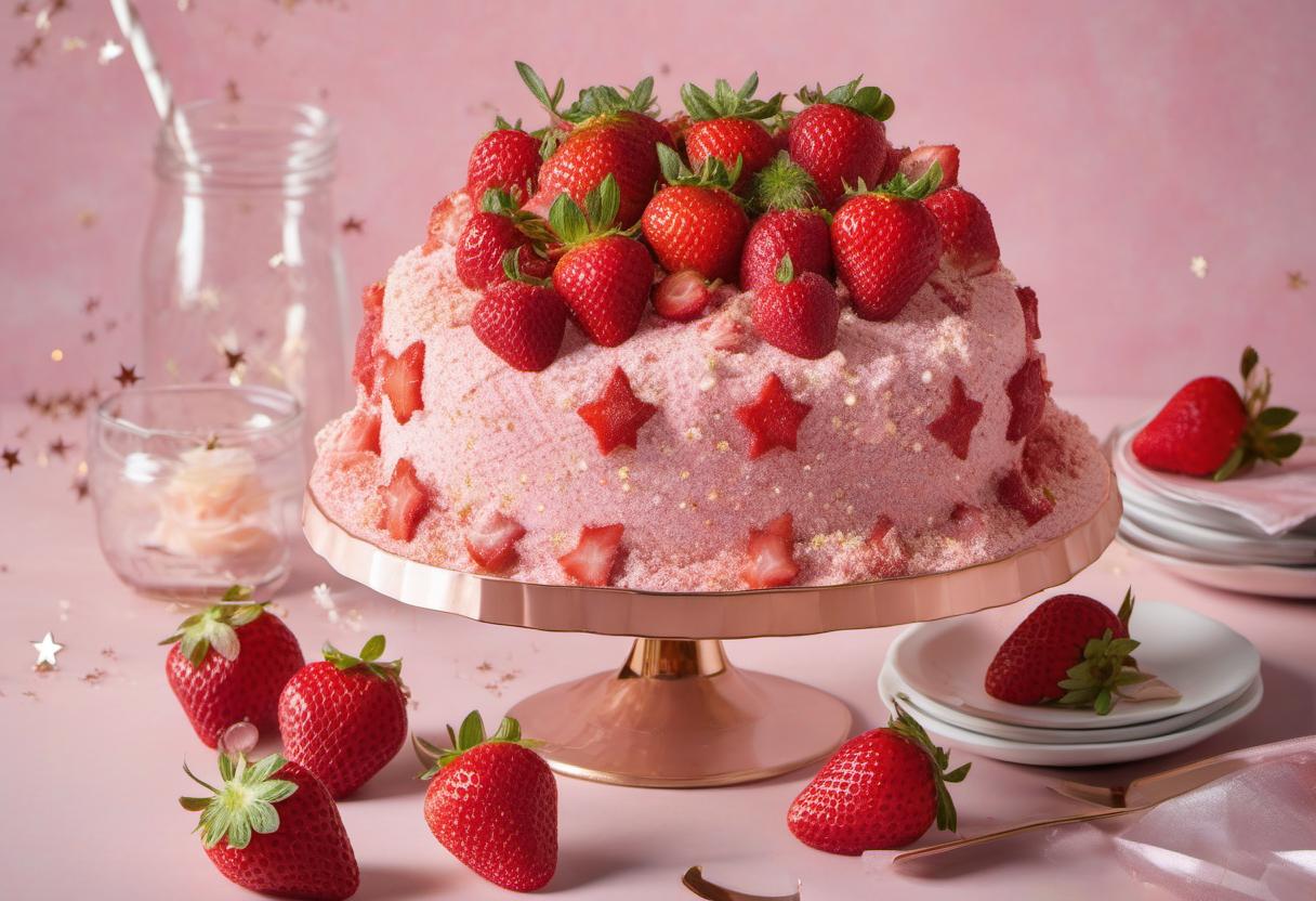 Image showing the final output answering the question: How do I create a magical Stardust Strawberry Spritz cake.