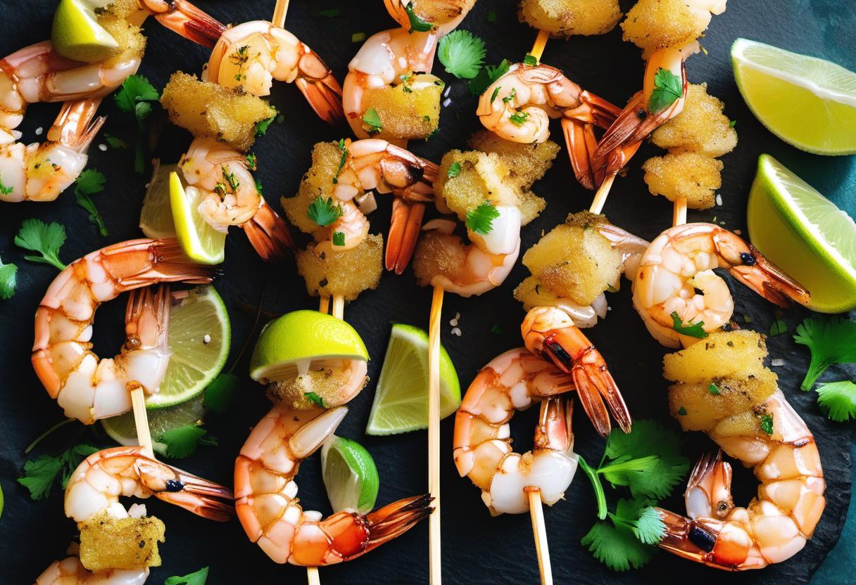 Image showing the final output answering the question: How do I grill Golden Ginger Gimlet Shrimp Skewers.