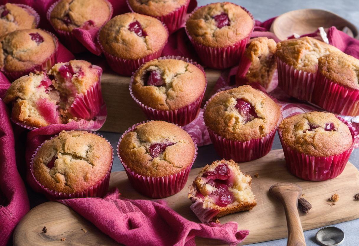 Image showing the final output answering the question: How do I bake Ruby Red Rhubarb Rum muffins.