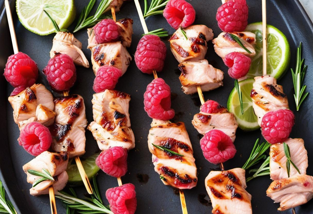 Image showing the final output answering the question: How do I grill Rosemary Raspberry Rickey chicken skewers.