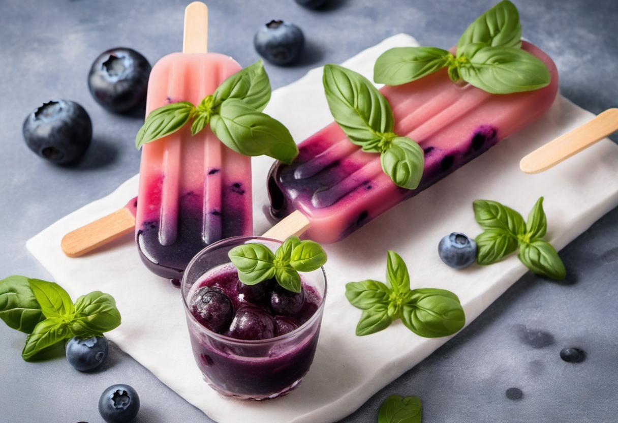 Image showing the final output answering the question: How do I make Basil Blueberry Bellini Popsicles.