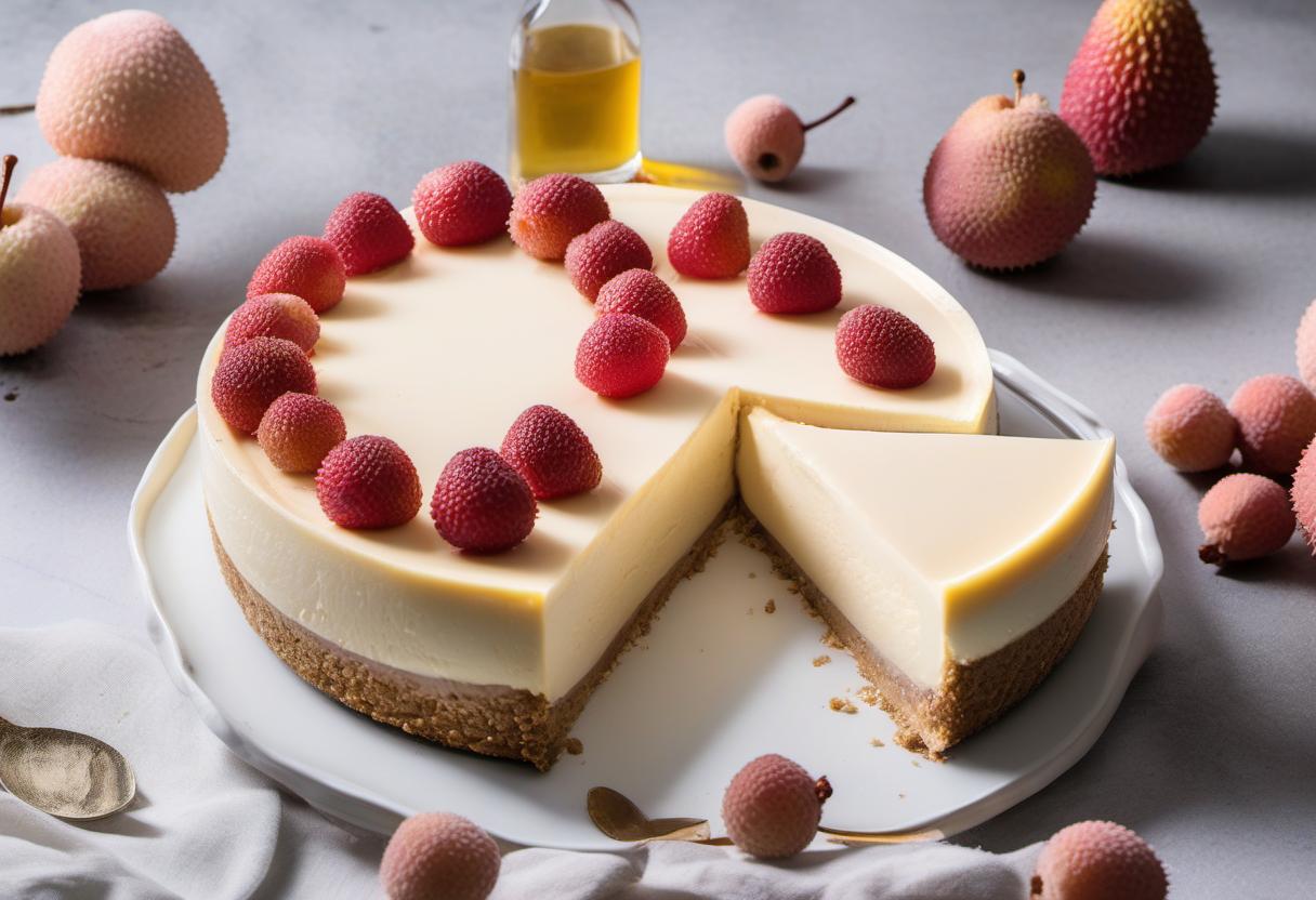 Image showing the final output answering the question: How do I create a Layered Lychee Liqueur Cheesecake.
