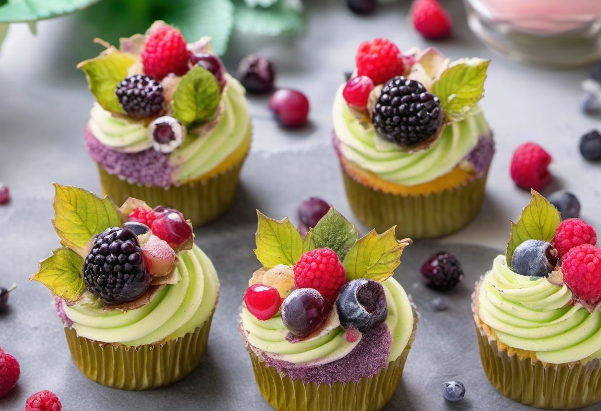 Image showing the final output answering the question: How do I bake Foggy Forest Fruit Fizz cupcakes.