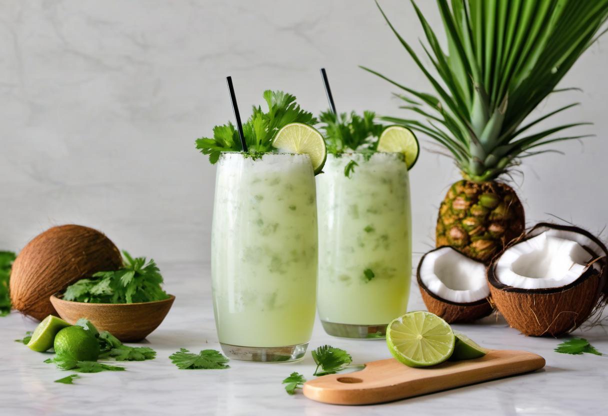 Image showing the final output answering the question: How do I make a Coconut Cilantro Cooler Mocktail.
