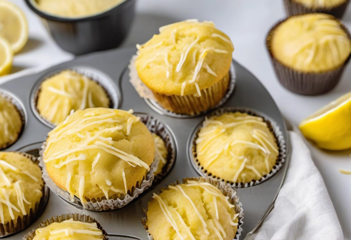 Image showing the final output answering the question: How do I bake Lions Mane Lemon Muffins without eggs.