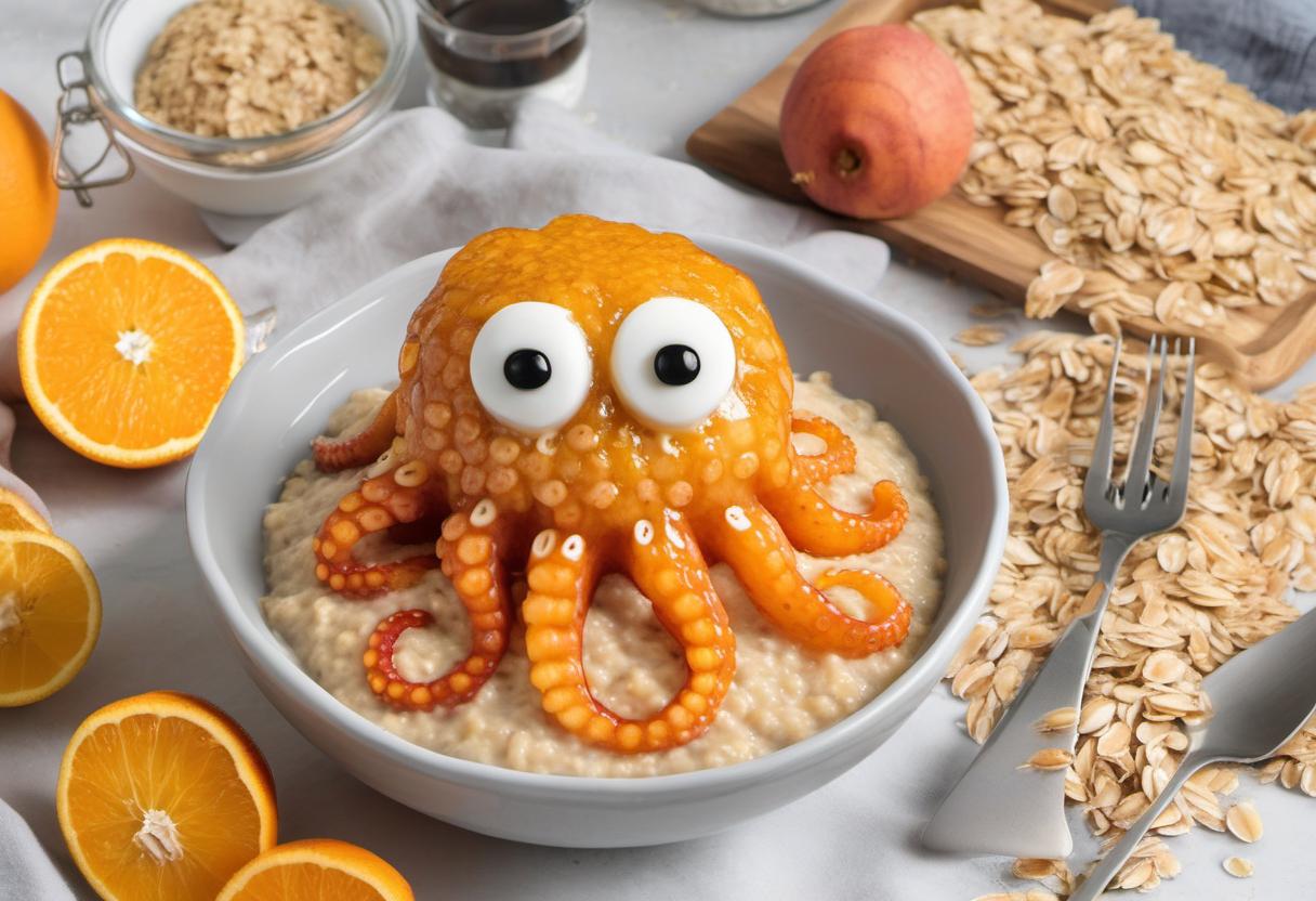 Image showing the final output answering the question: How do I serve up a smile with Orange Octopus Oatmeal.