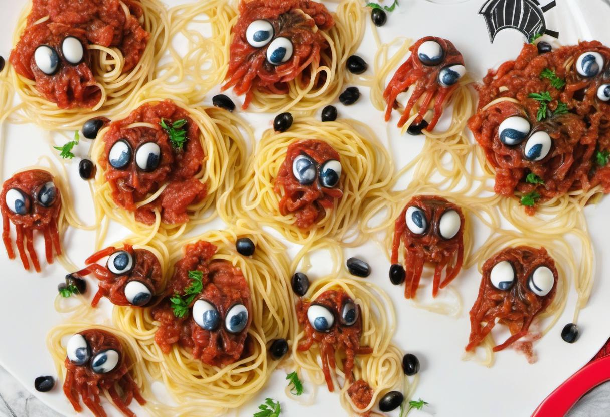 Image showing the final output answering the question: How do I make Spiderman Spaghetti for picky eaters.