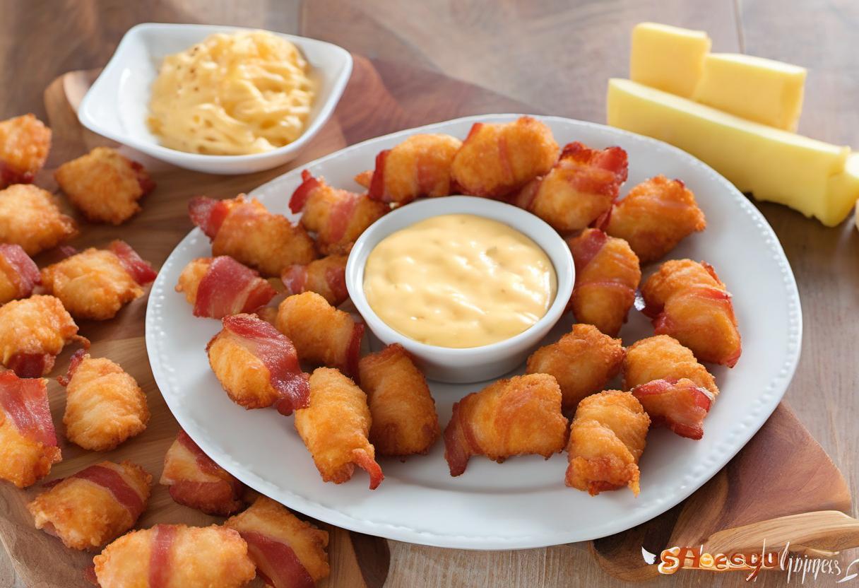 Image showing the final output answering the question: How do I make cheesy Bacon-Wrapped Chicken Nugget Dippers.