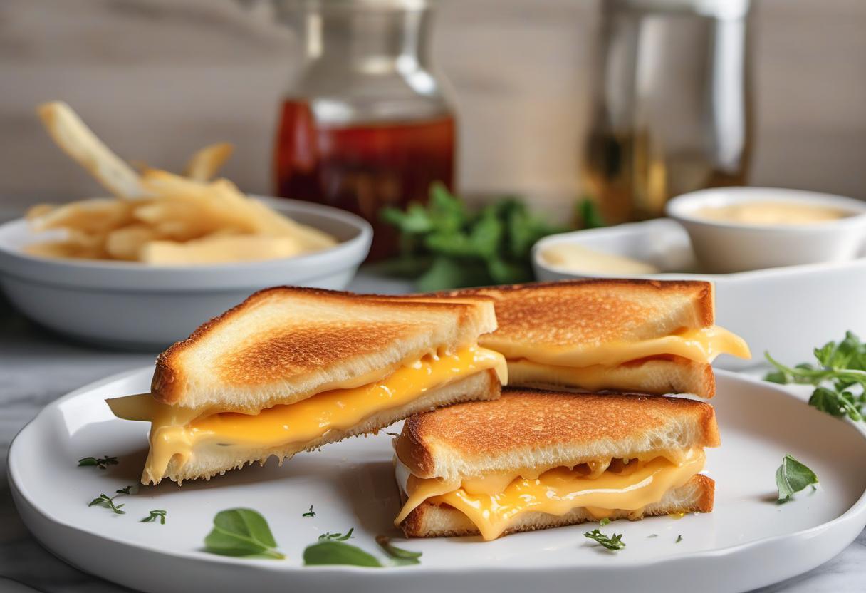 Image showing the final output answering the question: How do I create gourmet Grilled Cheese Triangles.