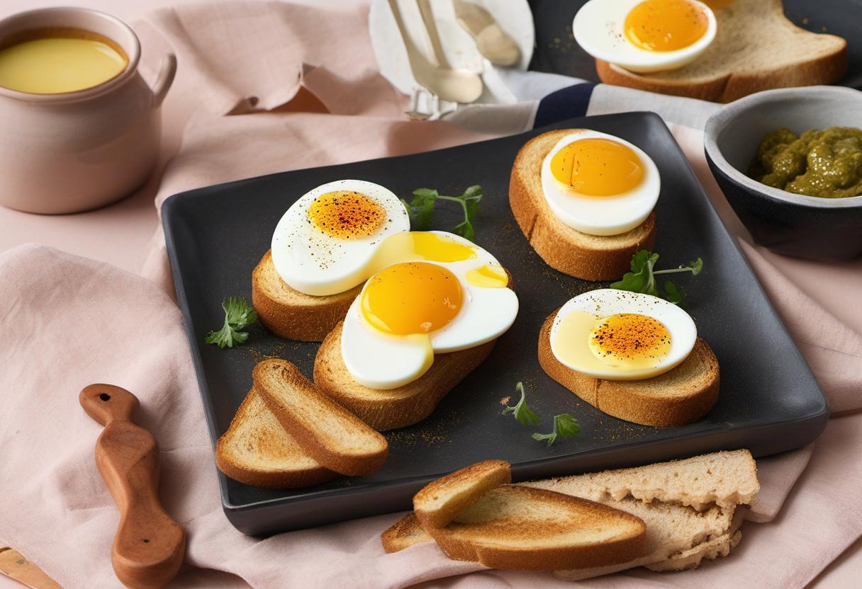 Image showing the final output answering the question: How do I make Toast Soldiers with Soft-Boiled Eggs.