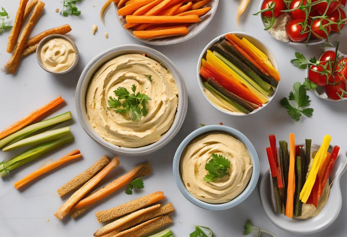 Image showing the final output answering the question: How do I whip up Baked Veggie Sticks with Creamy Hummus.