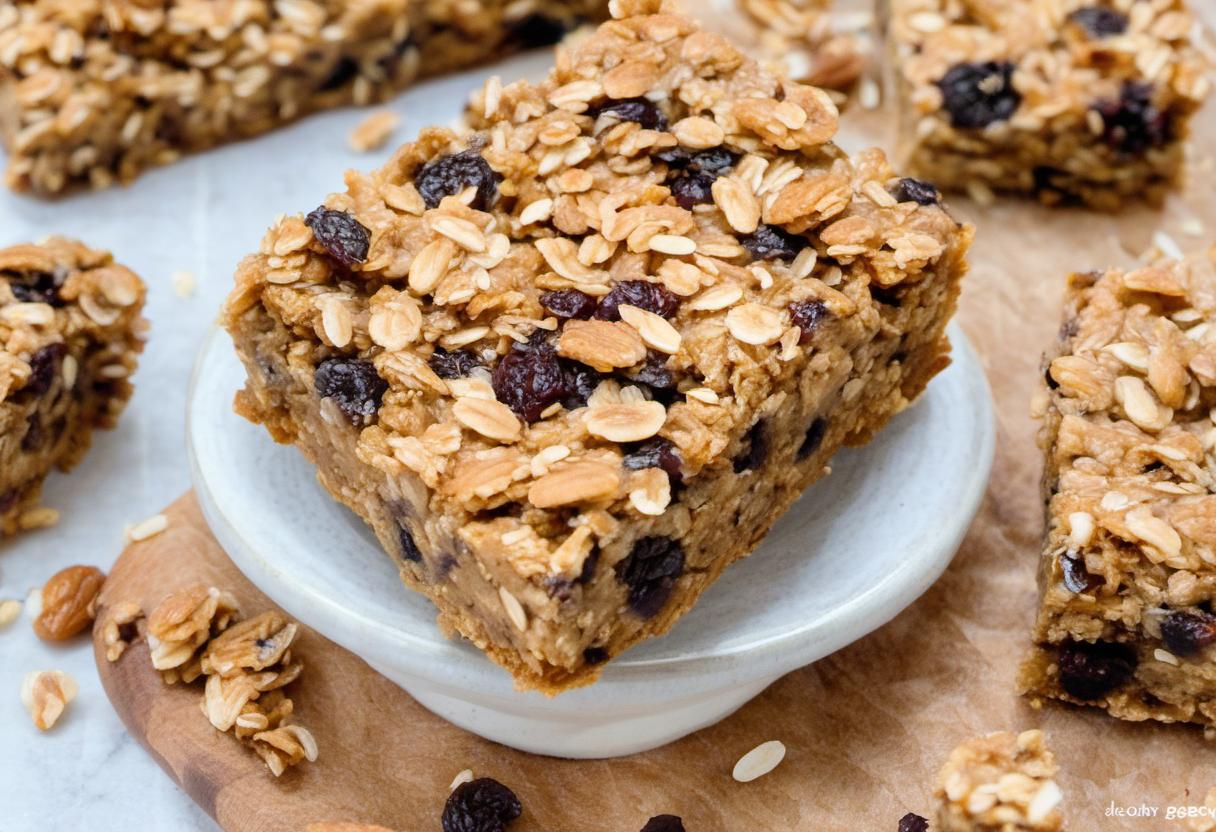 Image showing the final output answering the question: How do I bake Chewy Oatmeal Raisin Breakfast Bars.