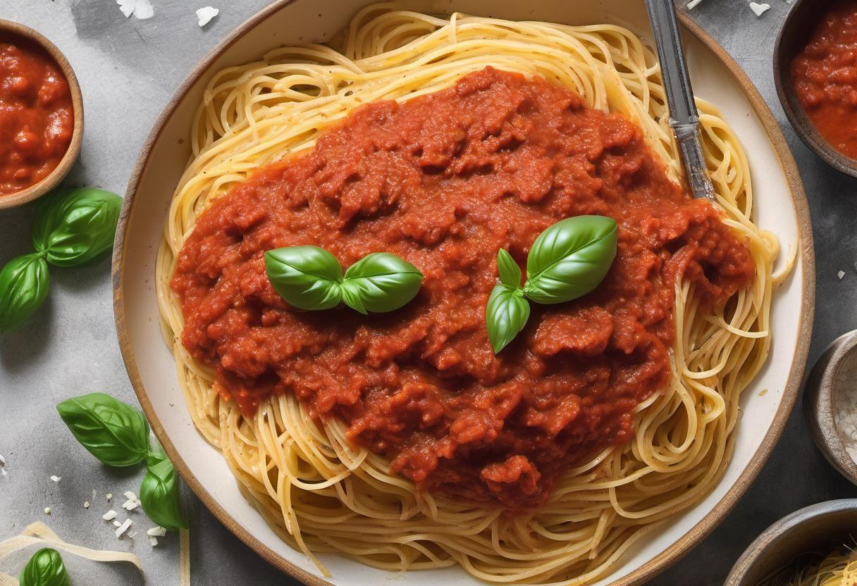 Image showing the final output answering the question: How do I add a twist to Spaghetti with Marinara Sauce.