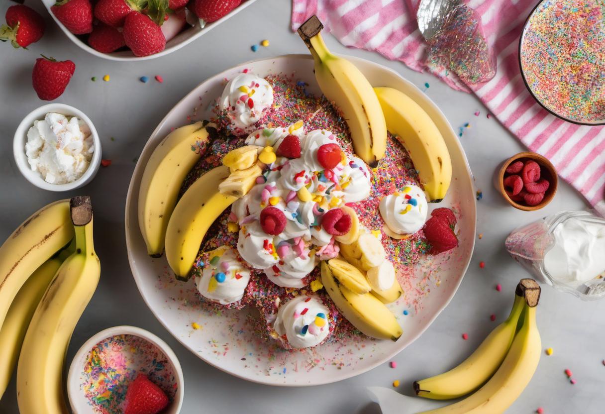 Image showing the final output answering the question: How do I surprise my friends with a Banana Split with Sprinkles.