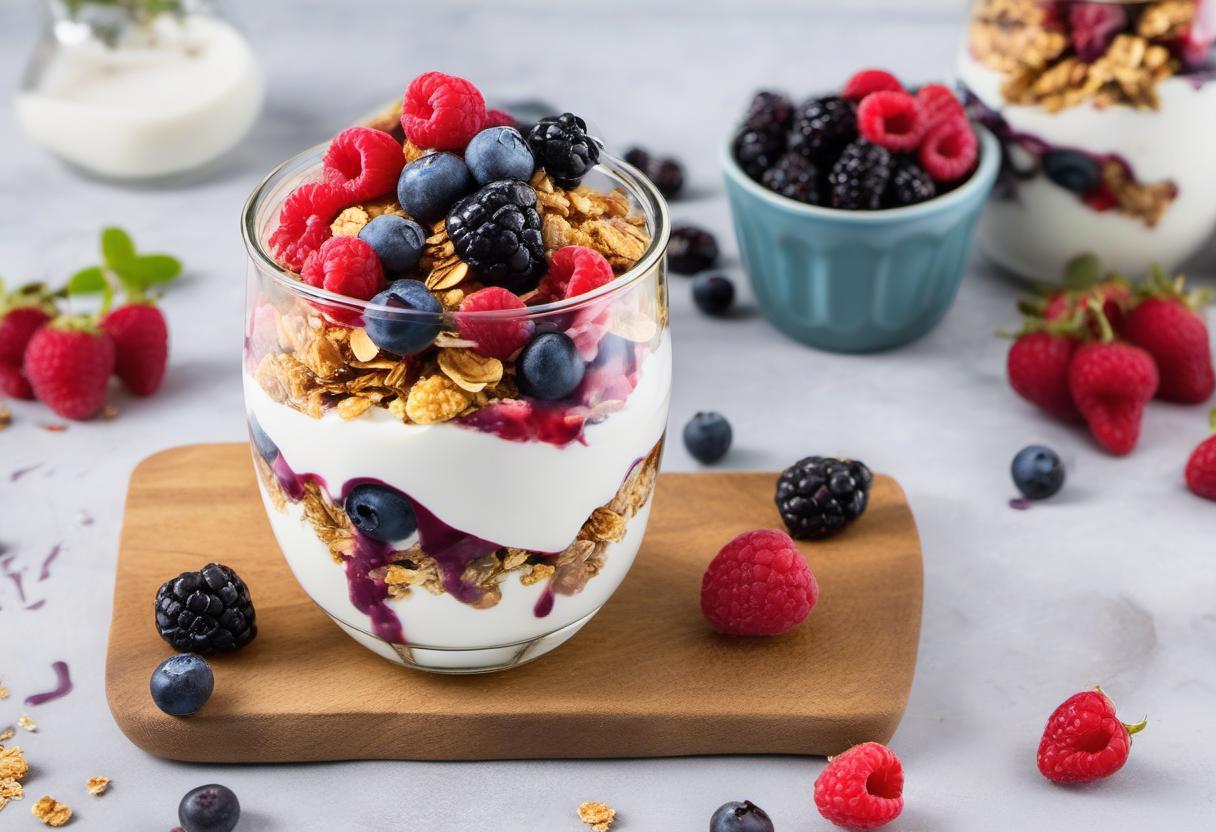 Image showing the final output answering the question: How do I make Granola with Yogurt and Berries Parfait.
