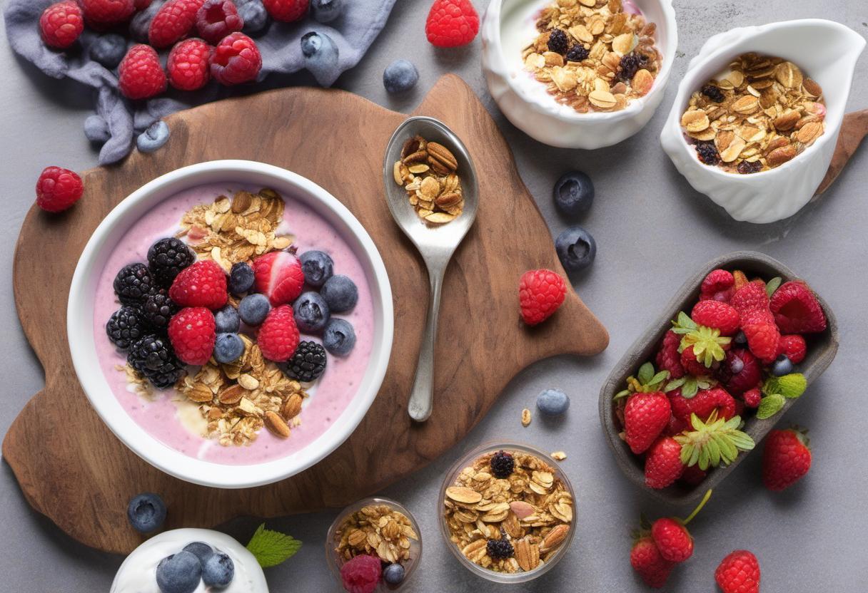 Image showing the final output answering the question: How do I create a Yogurt and Berries Smoothie Bowl with Granola.