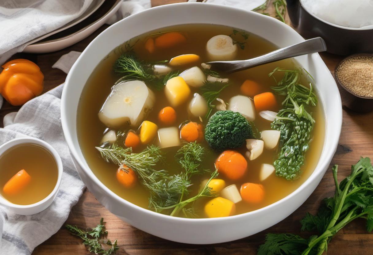 Image showing the final output answering the question: How do I make a hearty vegetable broth.