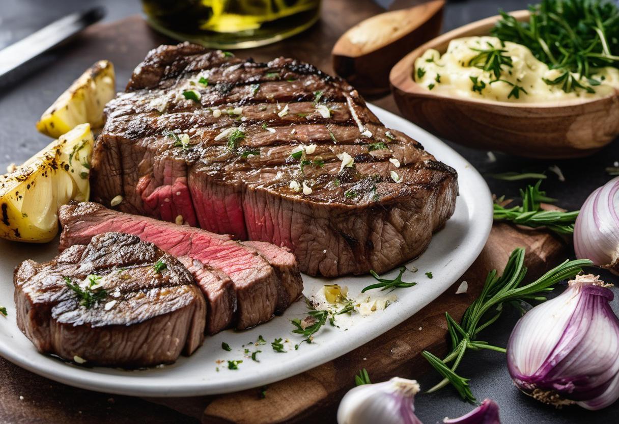 Image showing the final output answering the question: How do I marinate a perfect Grilled Steak with Garlic Butter.