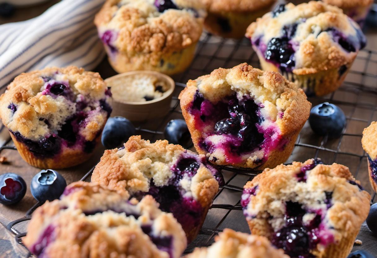 Image showing the final output answering the question: How do I make moist and delicious Blueberry Muffins.