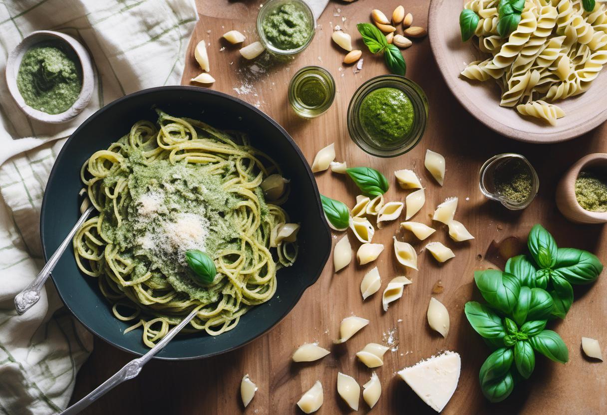 Image showing the final output answering the question: How do I make pesto pasta from scratch.