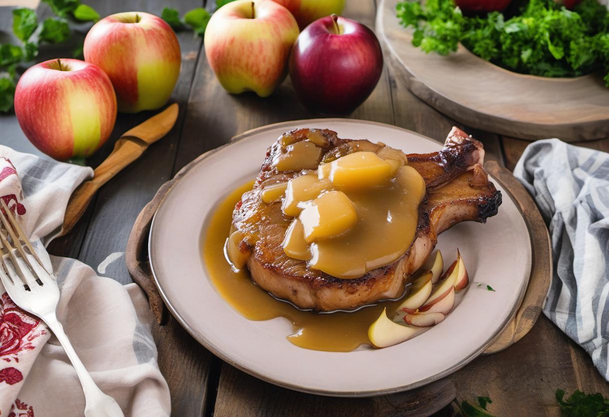 Image showing the final output answering the question: How do I make tender pork chops with apple sauce.