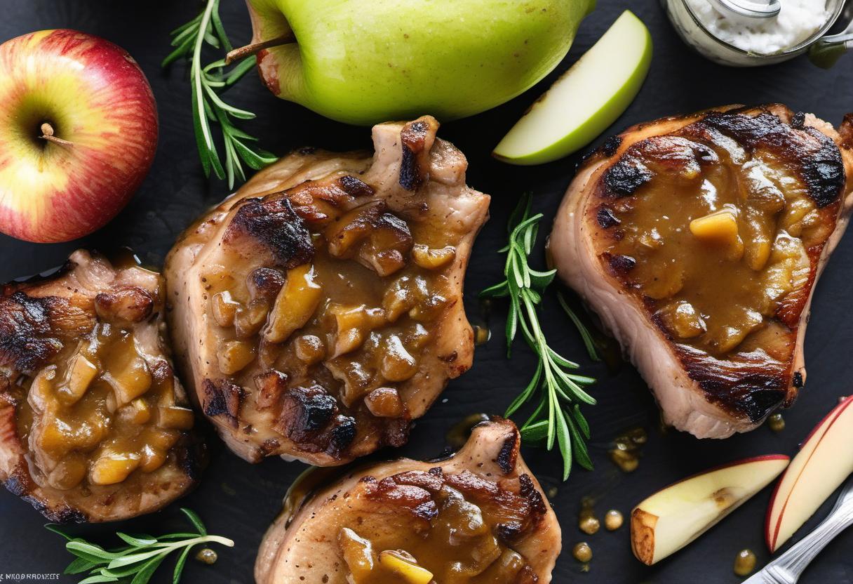 Image showing the final output answering the question: How do I grill pork chops with apple sauce.