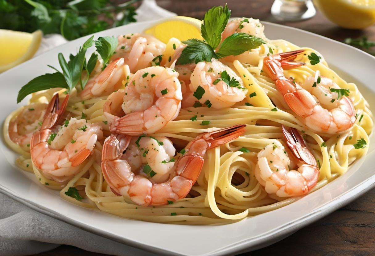 Image showing the final output answering the question: How do I make Shrimp Scampi with Linguine.