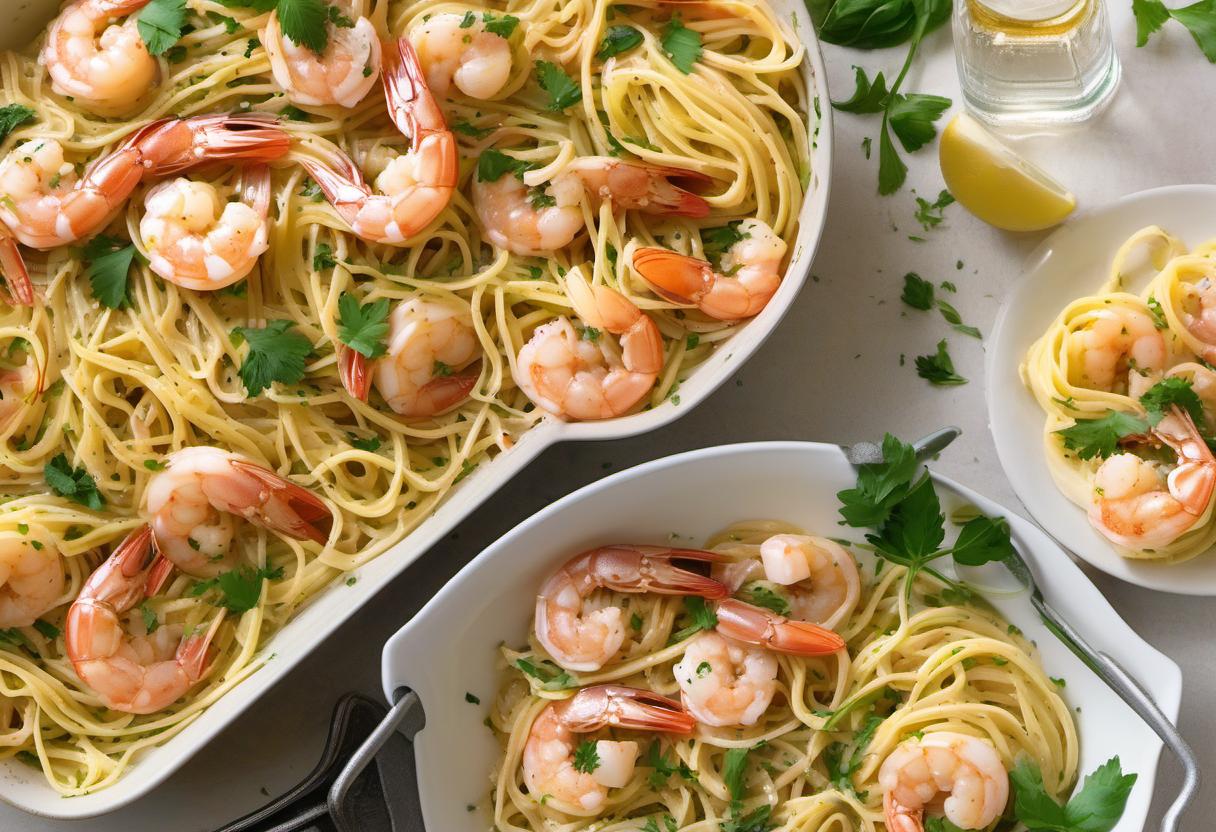 Image showing the final output answering the question: How do I make a quick and easy Shrimp Scampi with Linguine.