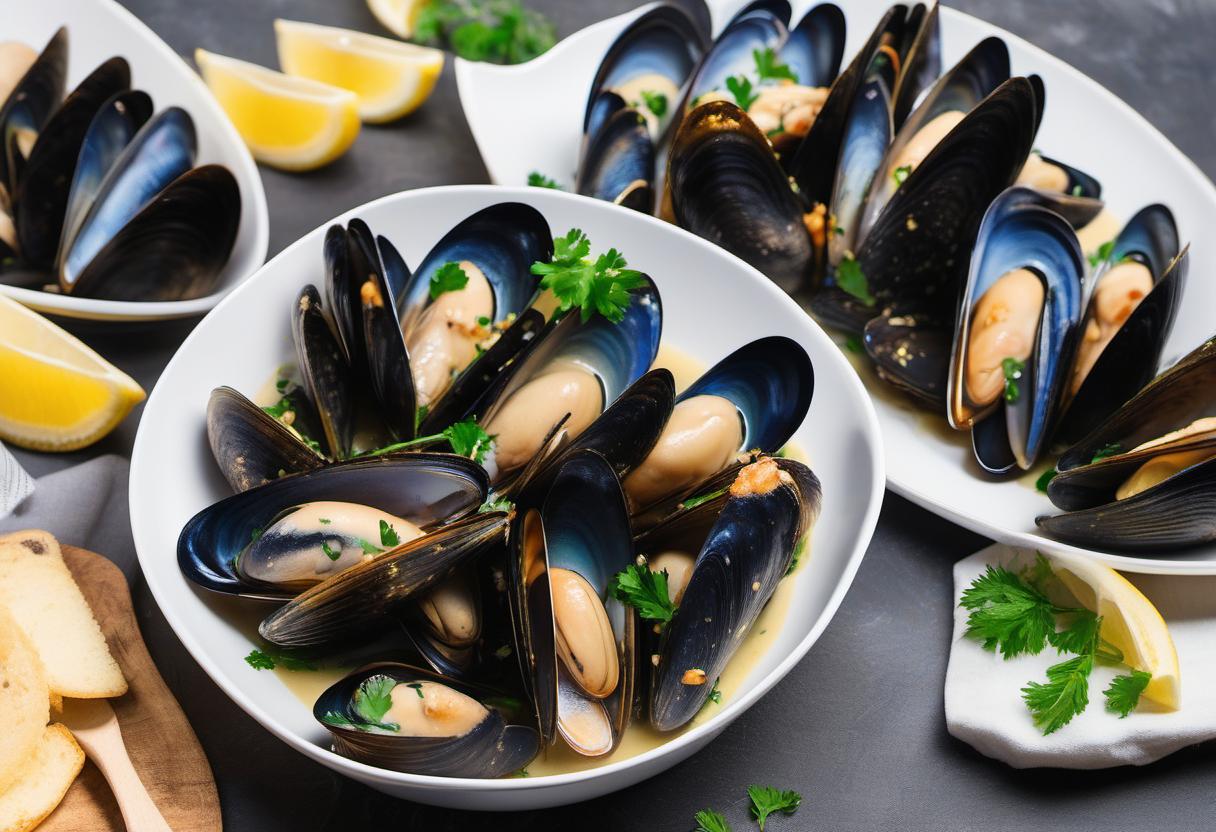 Image showing the final output answering the question: How do I impress guests with a mouthwatering Mussels in White Wine Sauce.