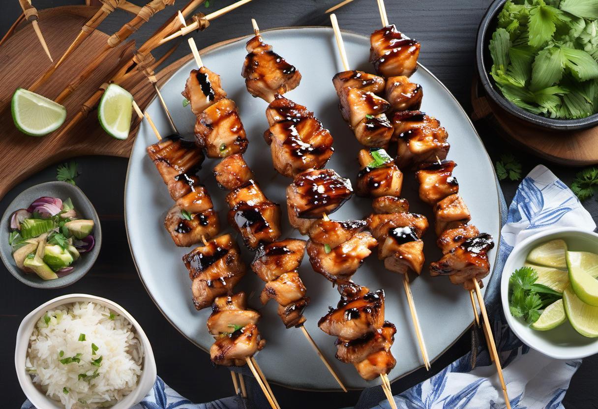 Image showing the final output answering the question: How do I grill Japanese Teriyaki Chicken skewers.