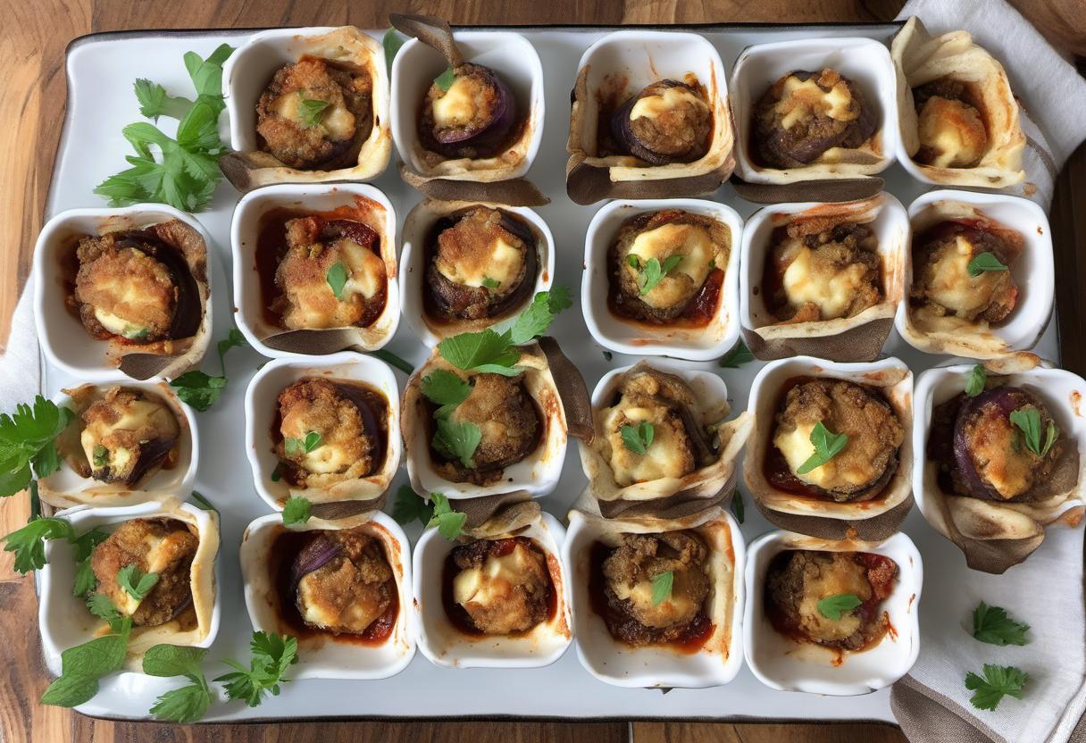 Image showing the final output answering the question: How do I make Mini Greek Moussaka Bites.