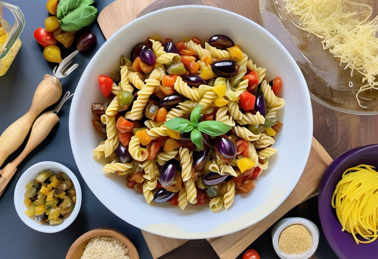 Image showing the final output answering the question: How do I prepare a Caponata pasta salad.