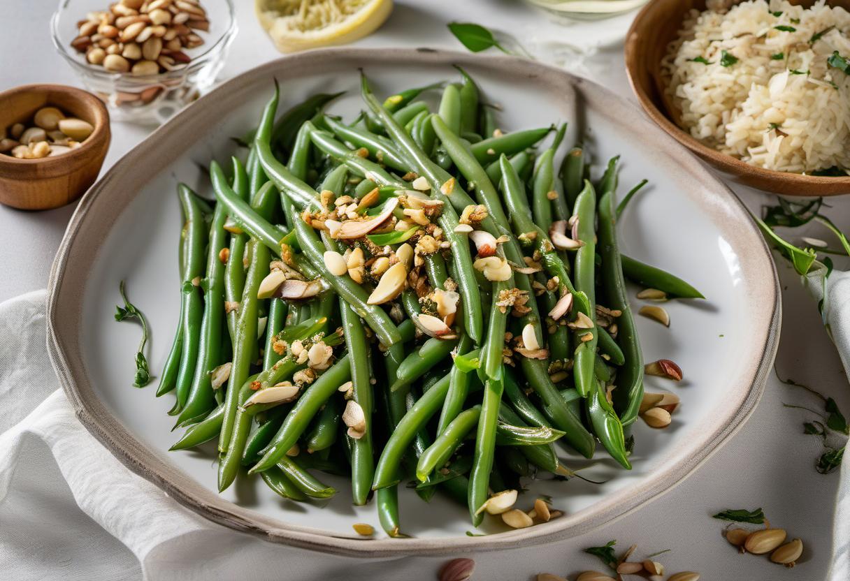 Image showing the final output answering the question: How do I impress my guests with Garlic Green Beans Almondine.
