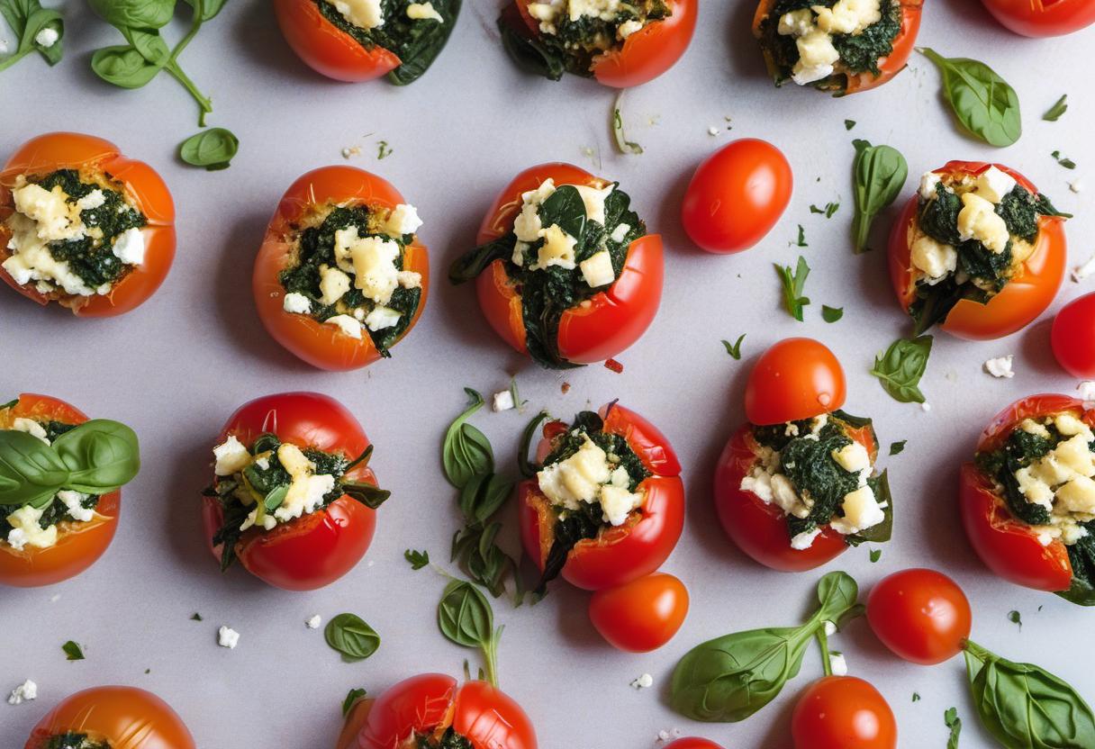 Image showing the final output answering the question: How do I bake Spinach and Feta Stuffed Tomatoes.