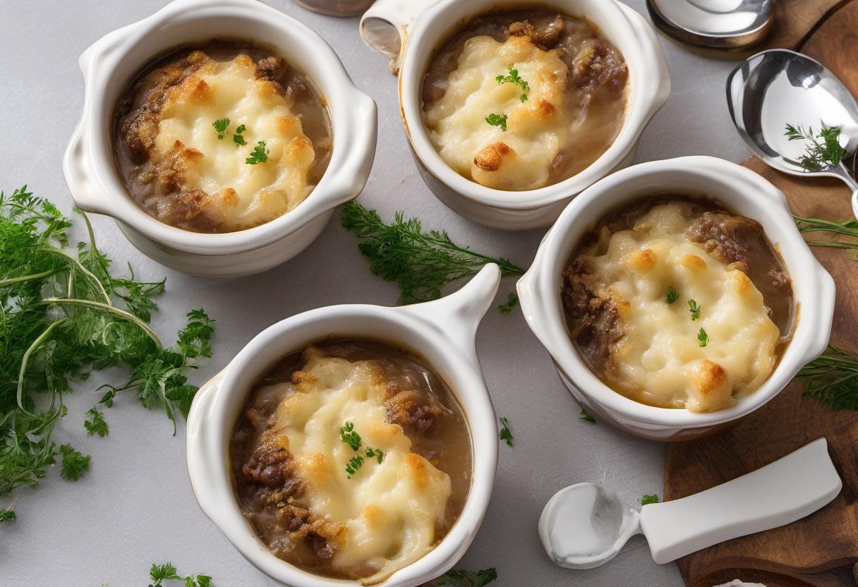 Image showing the final output answering the question: How do I make French Onion Soup with a twist.