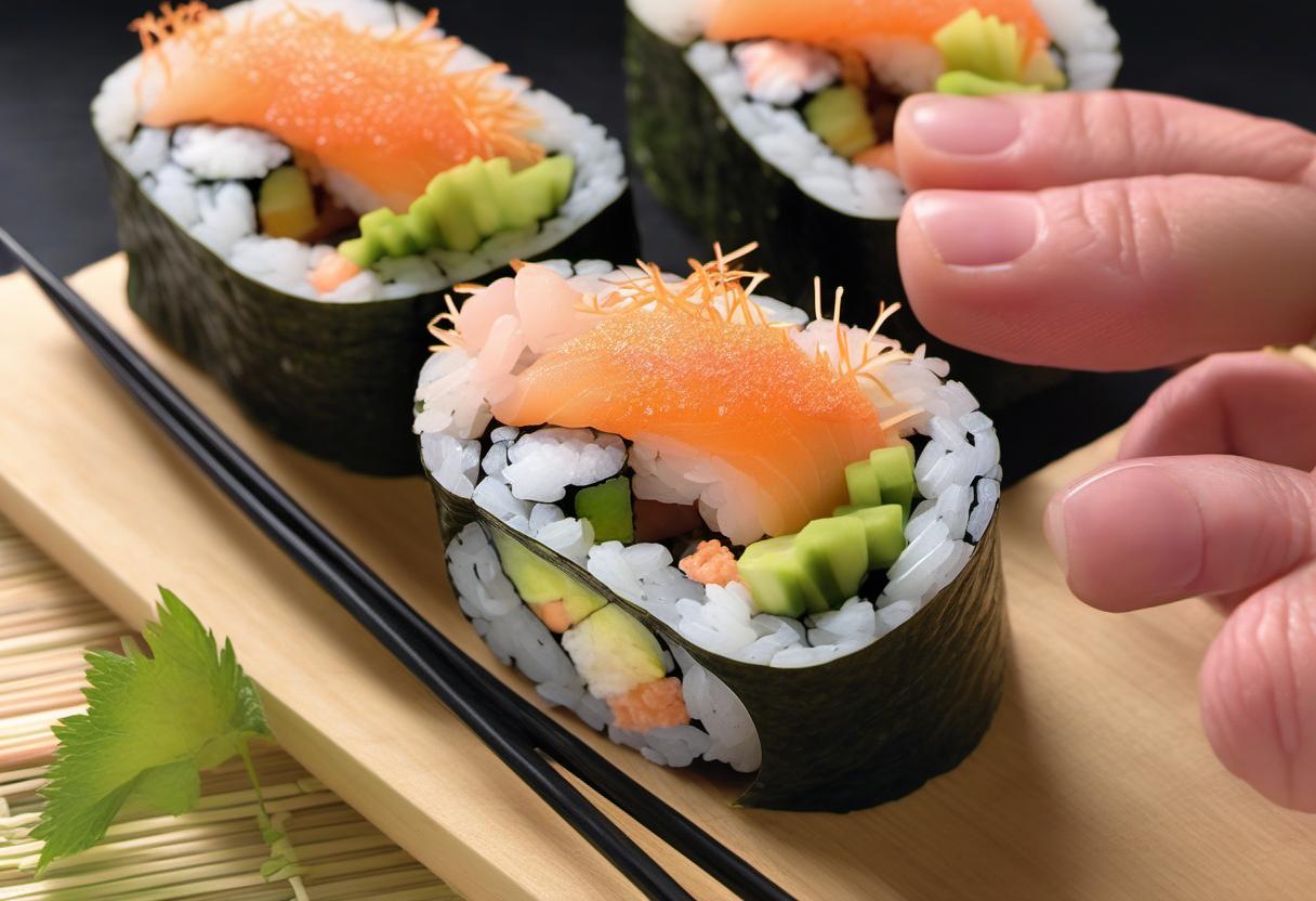 Image showing the final output answering the question: How do I roll a California sushi roll.