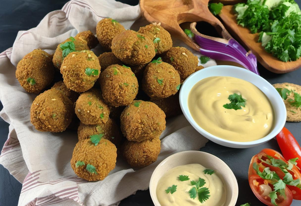 Image showing the final output answering the question: How do I make delicious falafel with tahini sauce.