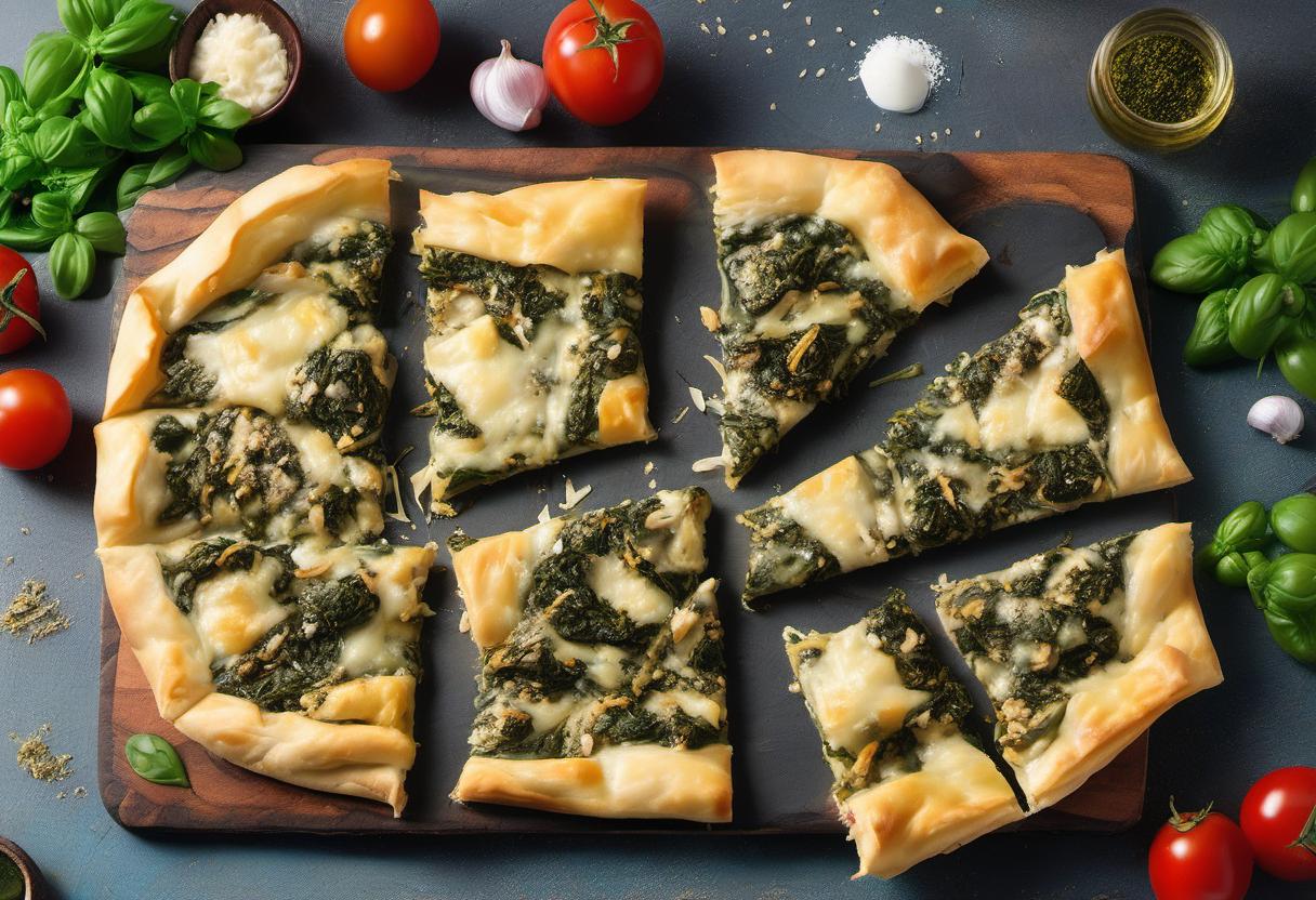Image showing the final output answering the question: How do I create a mouthwatering Spanakopita pizza.
